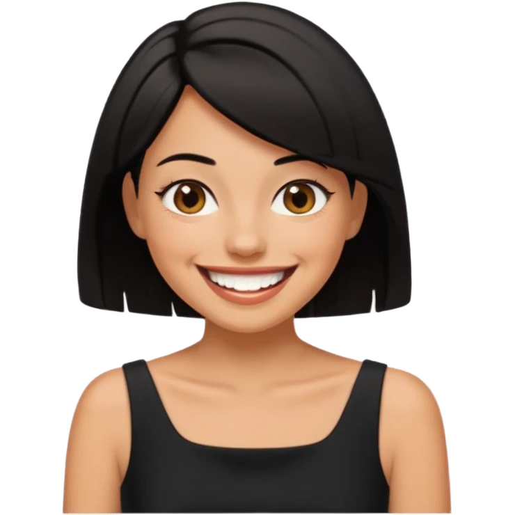 black short shoulder length hair tanned woman, black dress doing girly things emoji