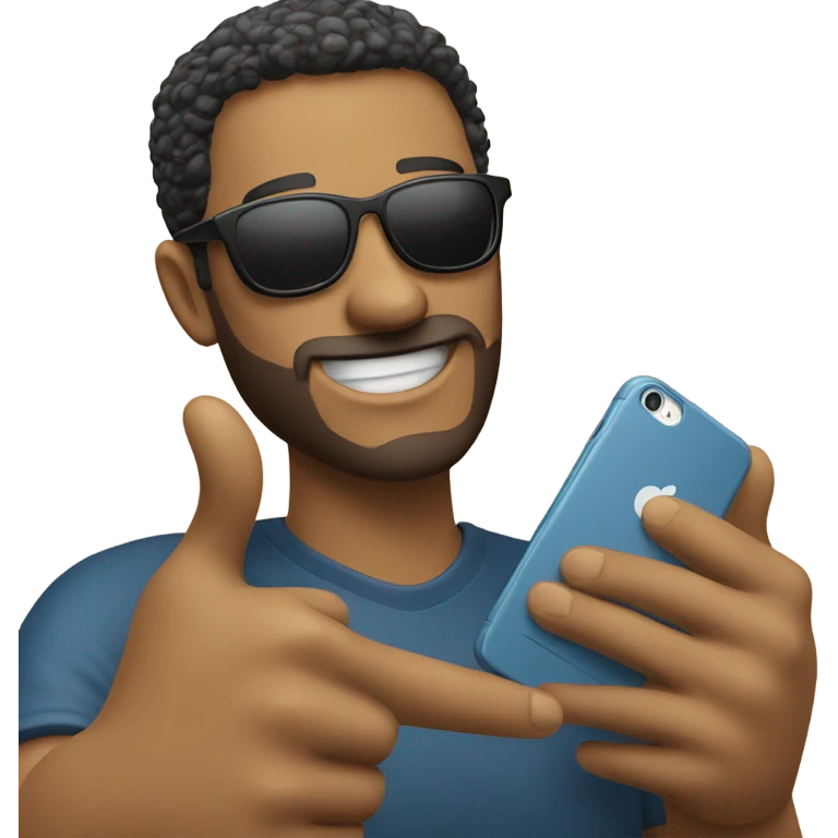 person with sunglasses showing iphone with thumbs up emoji