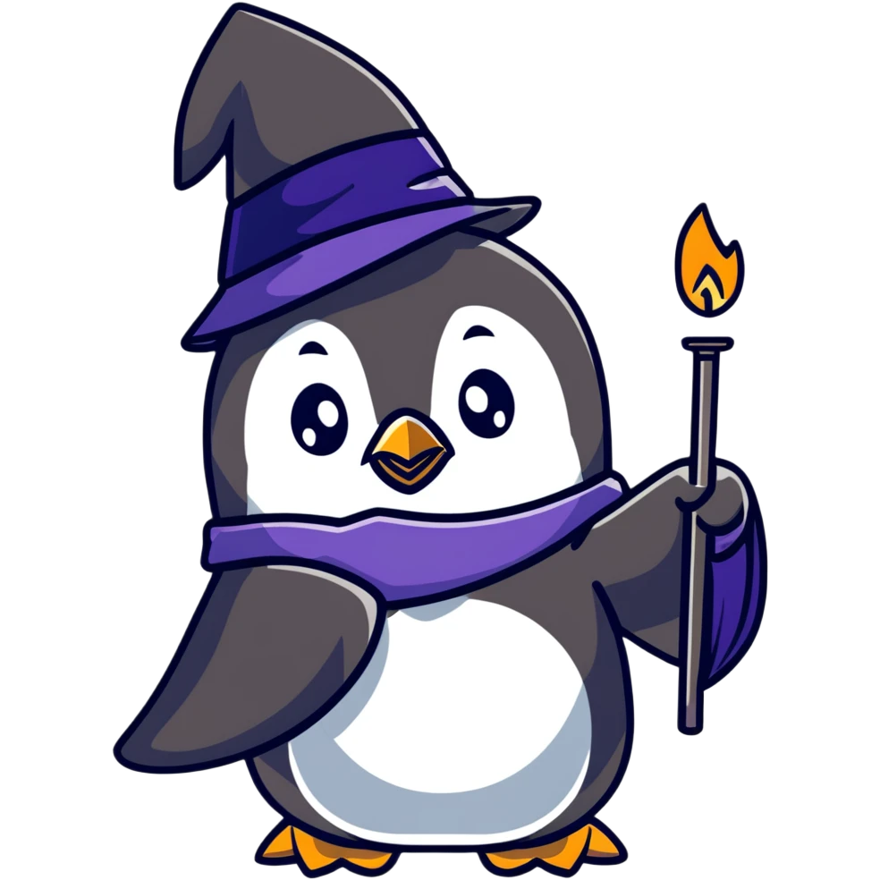 Cute penguin wizard casting a spell emoji