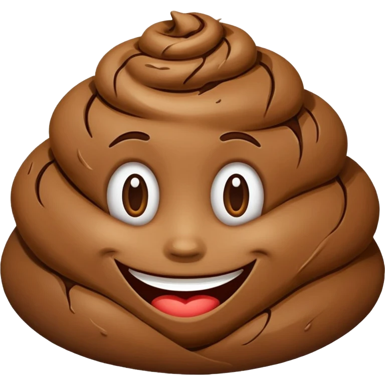 brown mud smile emoji with a cheerful smile, cartoonish, no background, iPhone Apple emoji style emoji