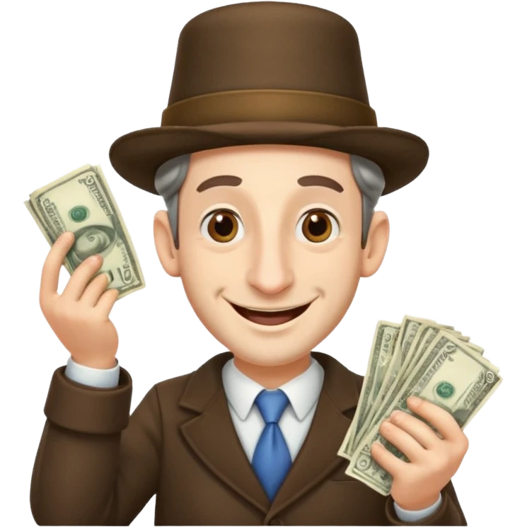 Jewish man with a big nose having his hands clenched together while smiling when he sees money , add the side curls and the funny hat , add the side curls please c emoji