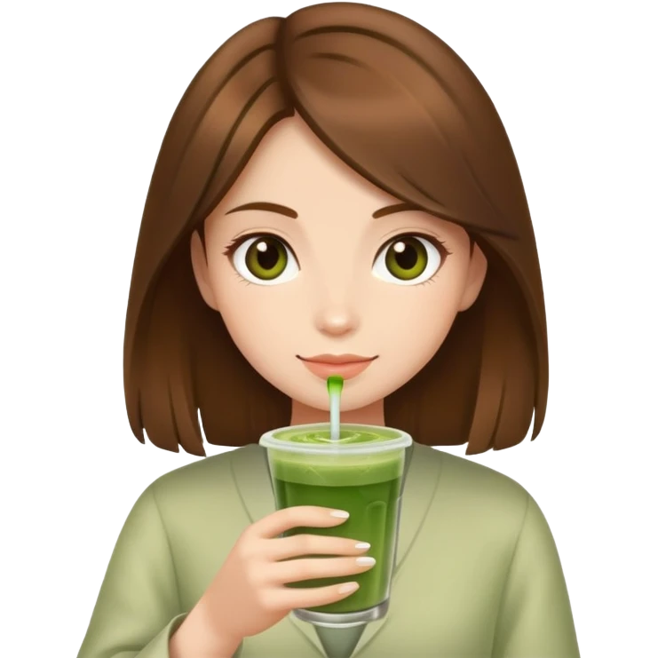 brown hair girl with matcha drink emoji