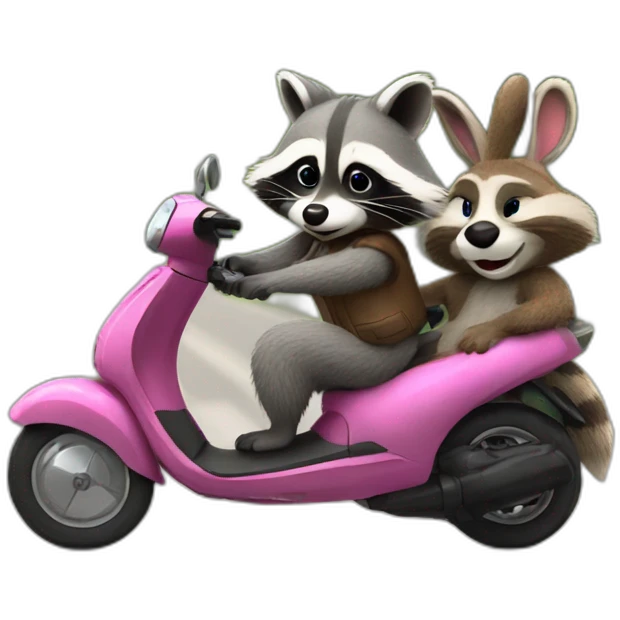 raccoon giving a ride to bunny both on a scooter emoji