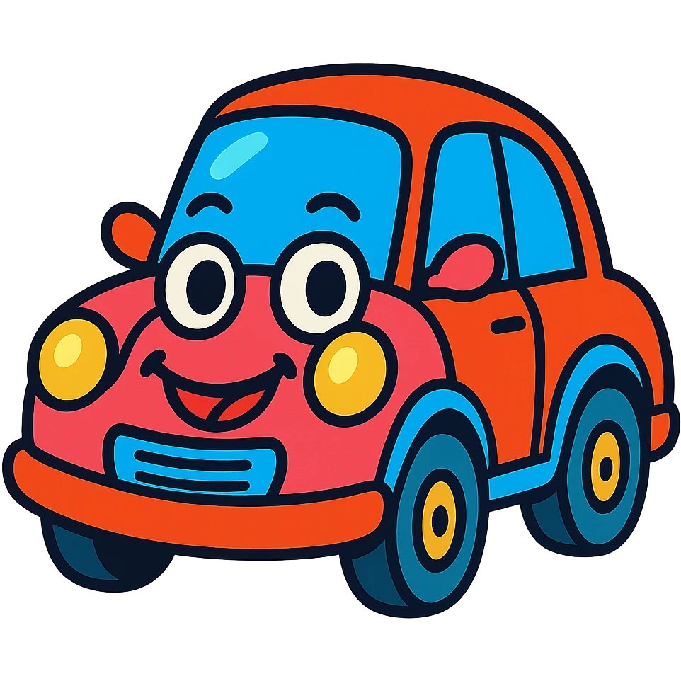 whimsical car character with a face, fun and lively, bright colors emoji