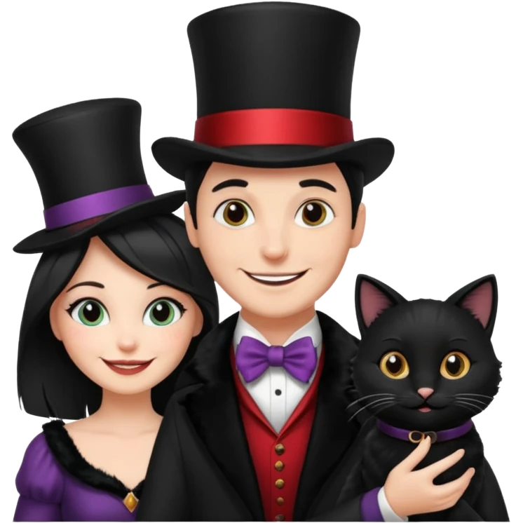 magician couple and their pet cat emoji