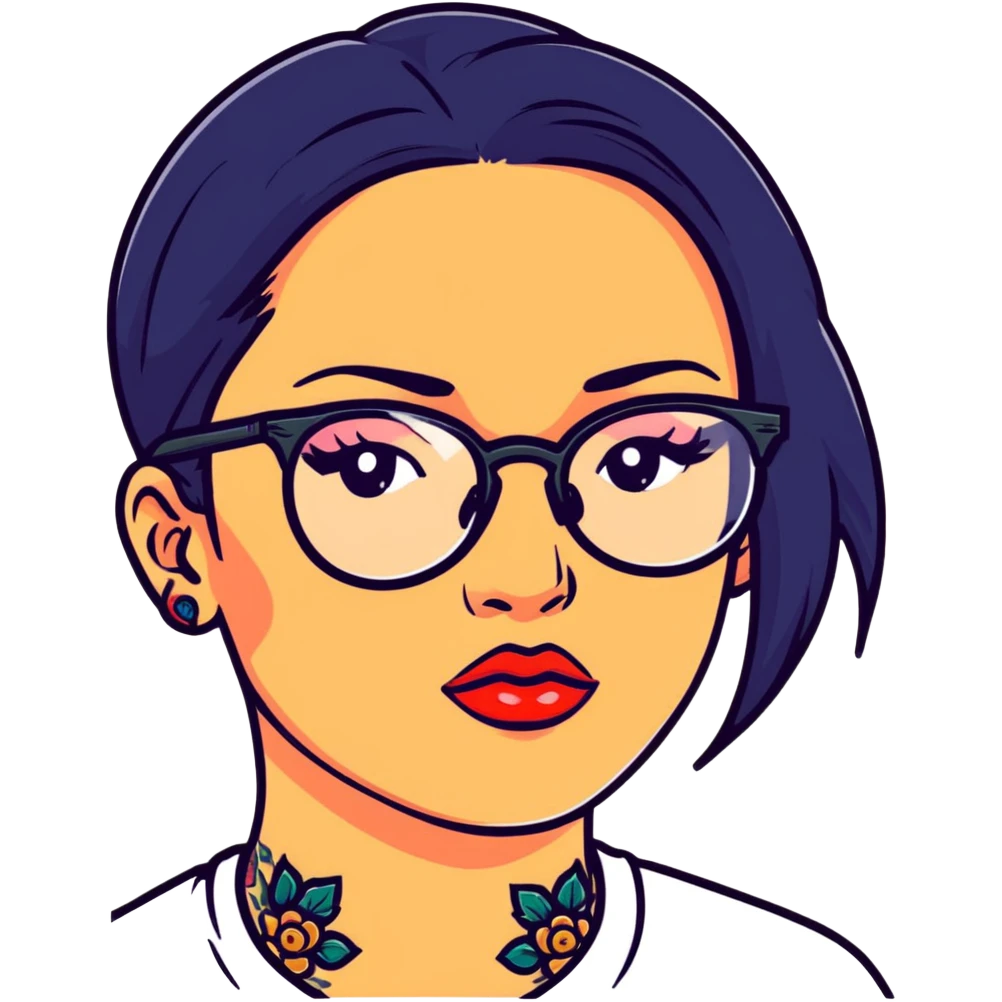 woman face with tattoos wearing glasses emoji