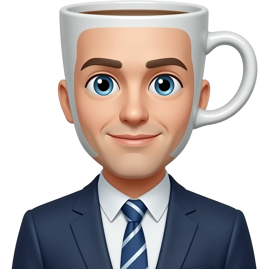 human with a cup as a head, 3D cartoon, white background emoji