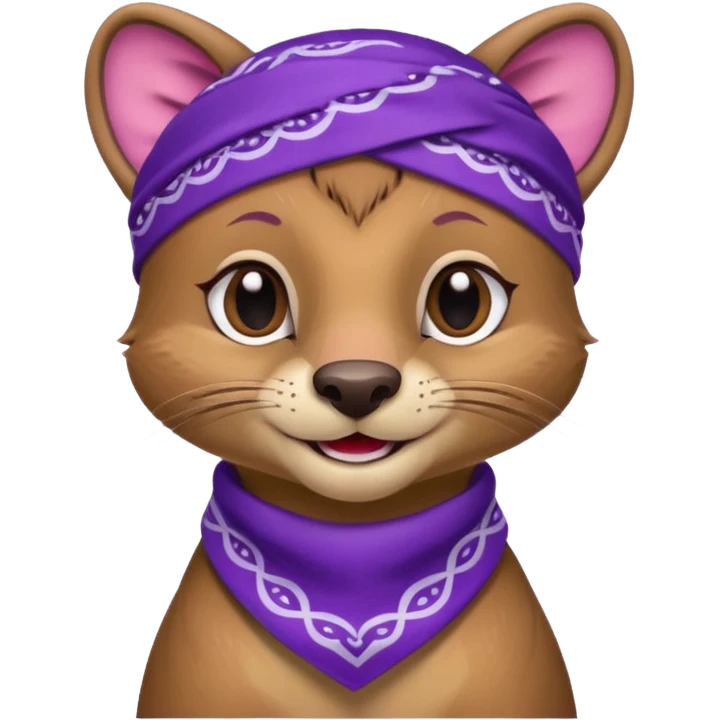 
Fossa animal in a purple bandana with white patterns on the forehead smiley emoji