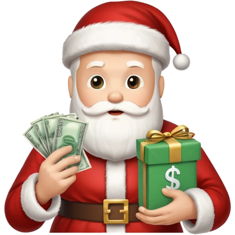 santa with money and social media logo on gift emoji