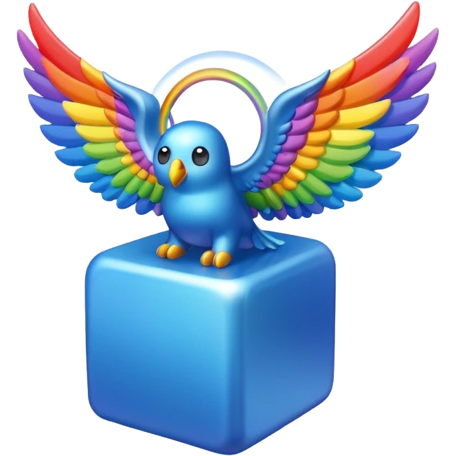 Blue cube with wings and has a rainbow ? emoji
