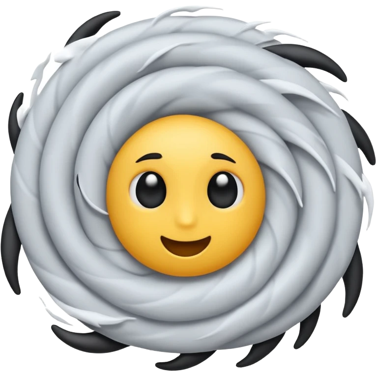 swirling cyclone with playful eyes and black stick limbs, emoji-inspired simplicity emoji