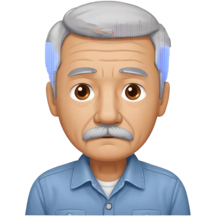 Old man with gray hair and mustache and working shirt a little sad emoji
