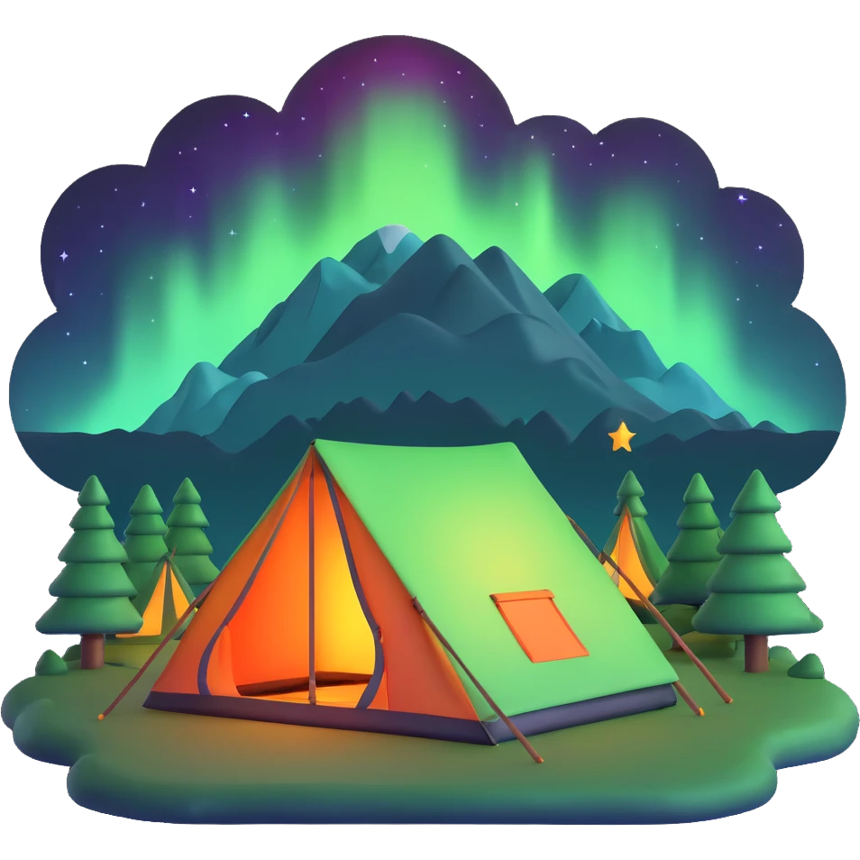 camping tent with aurora borealis in sky emoji