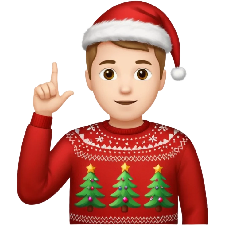 A guy pointing up with one hand and he has a christmas sweater emoji