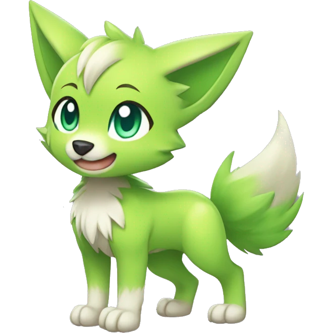 Cute Shy Shiny Chibi Lime-Green Fakémon-Wolf-Pokémon Full Body emoji