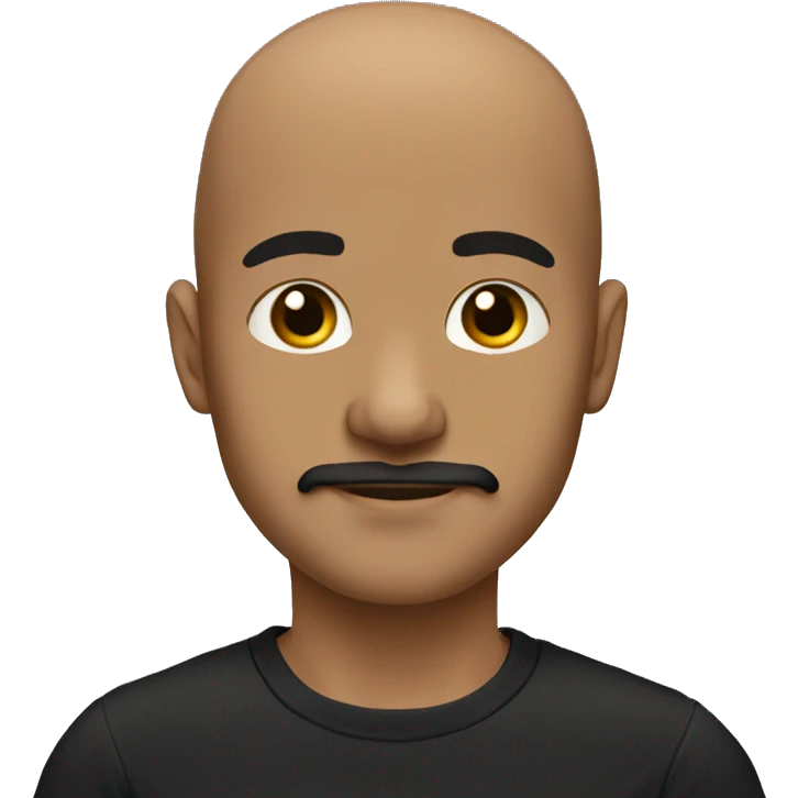 young bald man, dark brown mustache, hazel eyes, black long sleeve  emoji