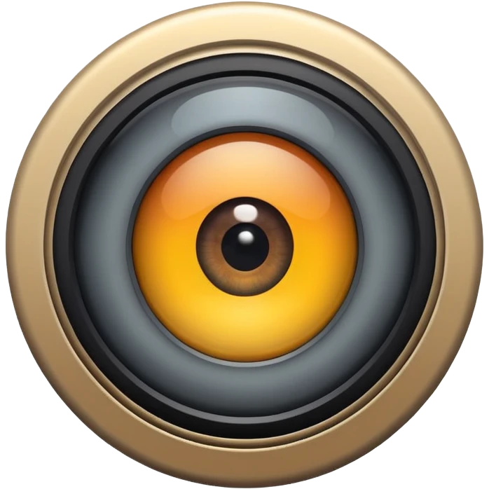 Minimalist emoji-style sticker of a wide camera lens with a human-like eye inside. Gray tones with strong contrast. emoji