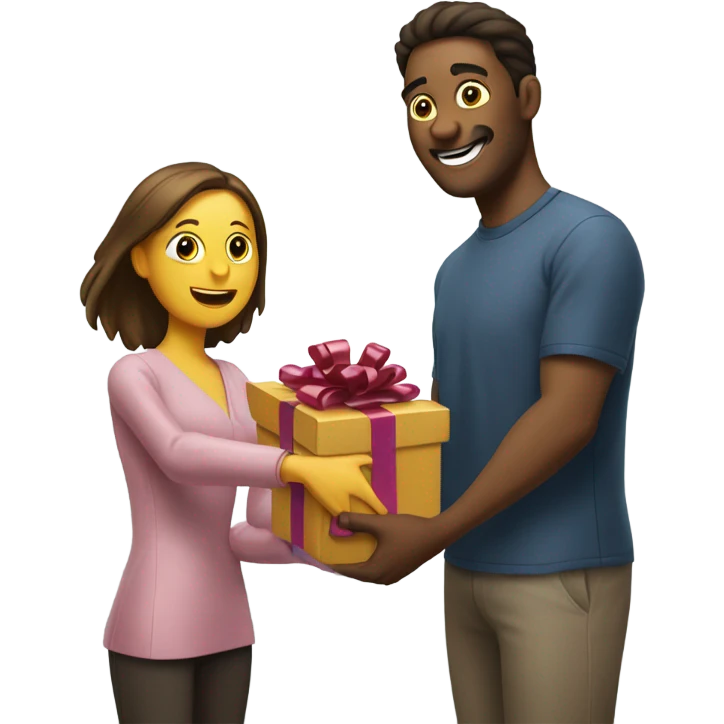 Man giving woman a gift emoji