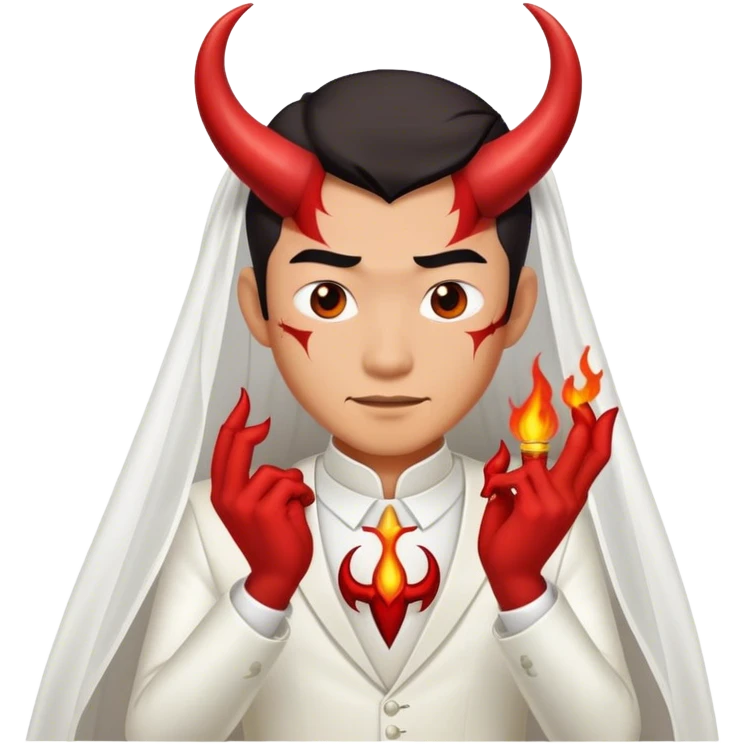 an asian male bride with the face of devil in wedding dress emoji