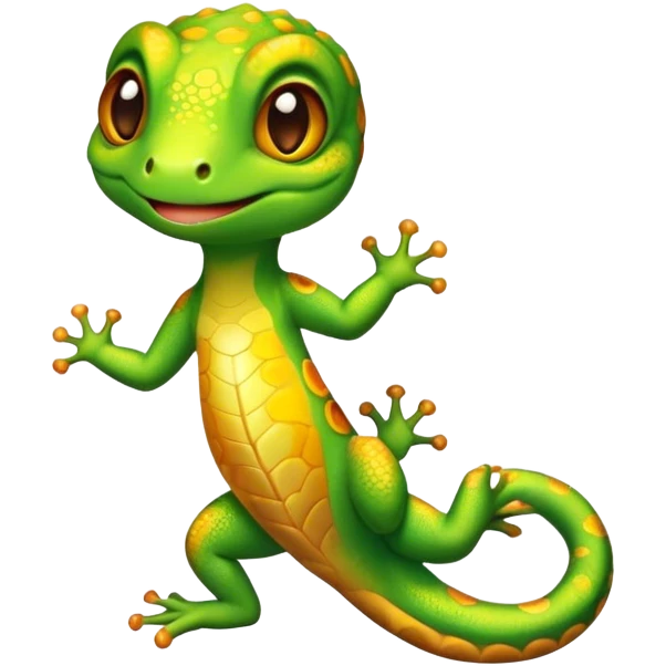 Cinematic Cute Gecko Portrait Emoji, Head tilted playfully and inquisitively, featuring a small, charming body with smooth, vividly patterned scales, bright, sparkling eyes and delicate, sticky toe pads, Simplified yet irresistibly adorable features, highly detailed, glowing with a warm, inviting glow, high shine, affectionate and lively, stylized with a touch of tropical whimsy, soft glowing outline, capturing the essence of a mischievous yet loving gecko that appears ready to dart out of the screen into your heart! emoji