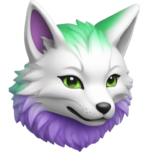 A White, Purple and Green coloured cute Kitsune blowing a kiss emoji