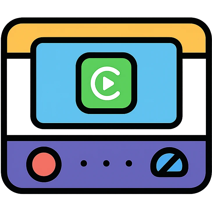Car dashboard with CarPlay screen, color outline style, clean and simple emoji