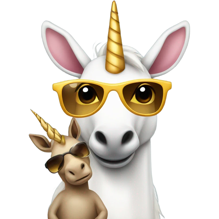Unicorn with sunglasses holding a baby kangaroo  emoji