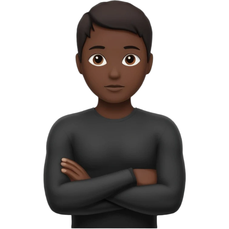Minimalist human silhouette, upper body only, arms crossed, no facial features, solid dark shape, flat icon style, centered, transparent background emoji