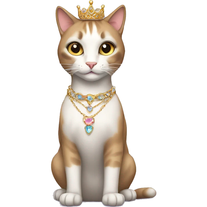 princess-cat with tiara and necklace full body emoji