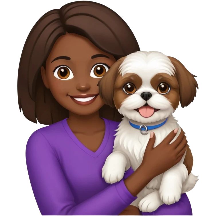 dark-skinned woman holding a Shih Tzu dog emoji