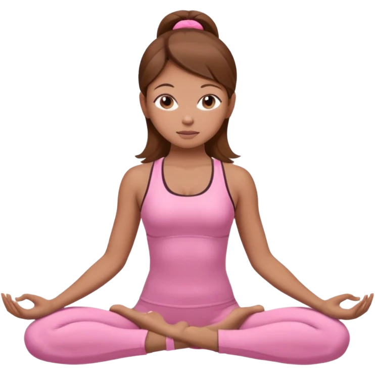 Generate a girl in a yoga pose. She is wearing a pink suit and has brown hair. emoji