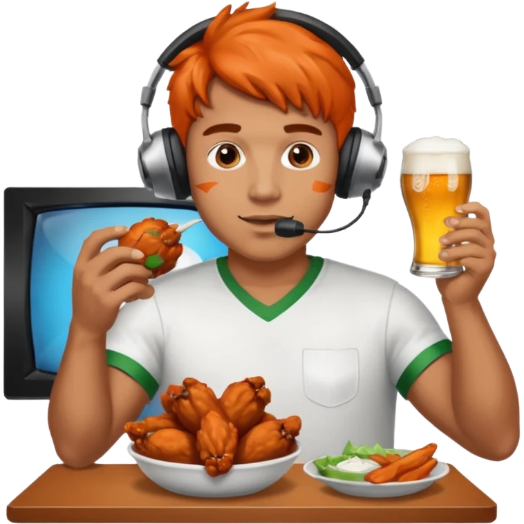Football and tv and buffalo wings and beer and Xbox and a man with headset emoji