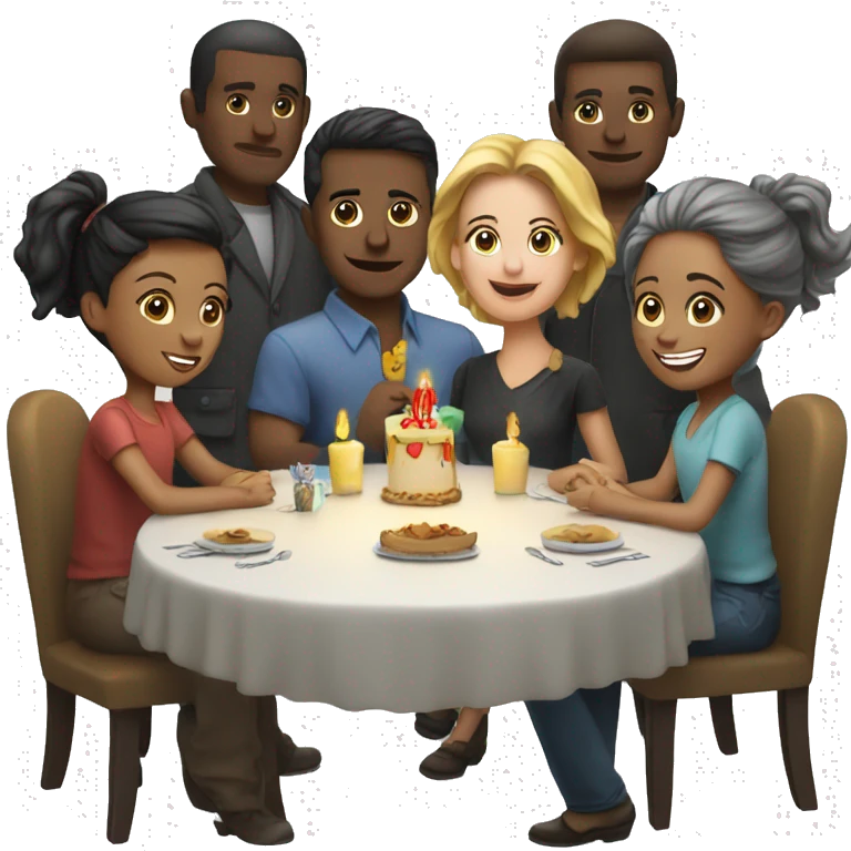 PEOPLE ARE SITTING AT THE TABLE FOR THE birthday event emoji