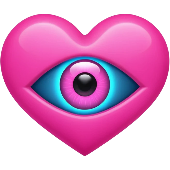 A pink neon heart with a eye in the center emoji
