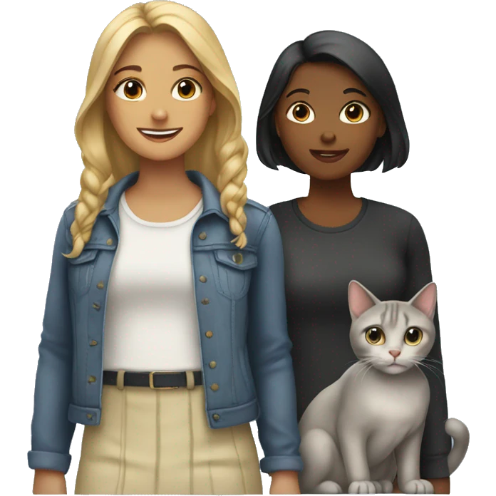 Two girls and two cats emoji