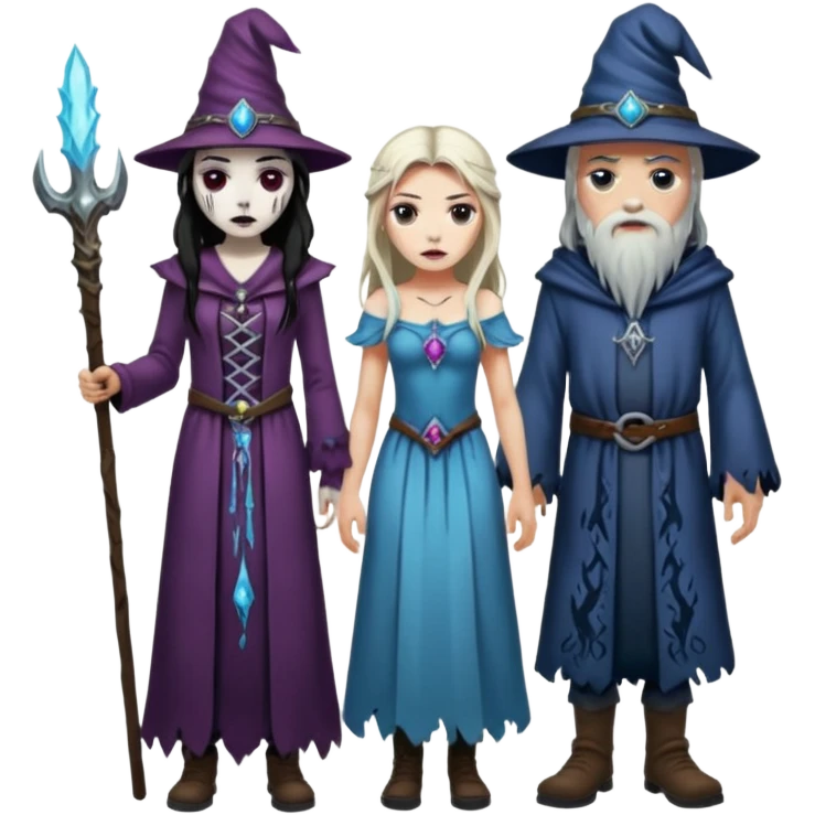 An attractive Alaskan princess, full body, Standing next to a wizard In the style of your bleeding skull art. Dark gritty and menacing  emoji