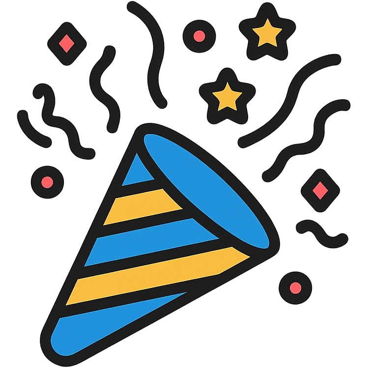 simple icon of birthday confetti in color #118CD6, festive and celebratory emoji