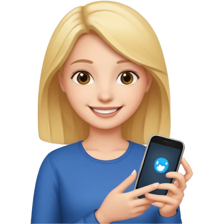 a girl holding a smartphone, smiling emoji