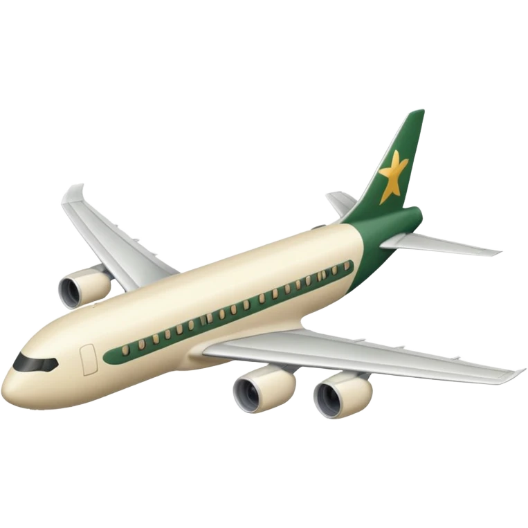 emoji: long passenger airplane, light beige (milky), only dark green (#173e12) inserts, no other colors, Apple emoji style, no text emoji