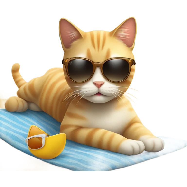 Cat with sunglasses cute in the sun on beach emoji