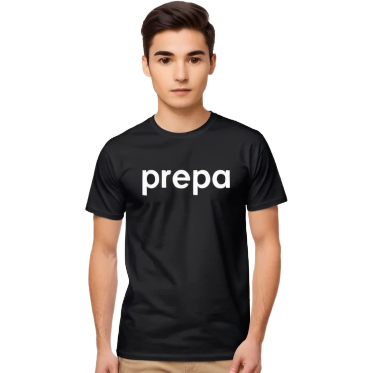 black short-sleeve T-shirt with the words “prepa udem” printed in small white text on the chest. The shirt has a simple, casual fit and a clean, minimalist look. emoji