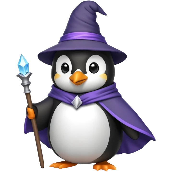 penguin wearing wizard hat and robe, holding magic wand emoji