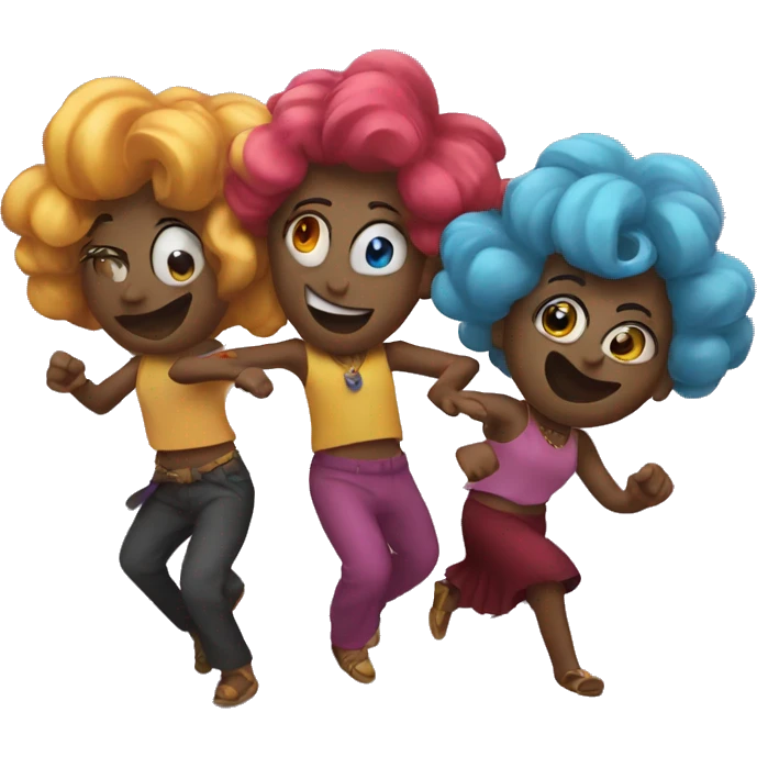 three fiend dancing on the party emoji