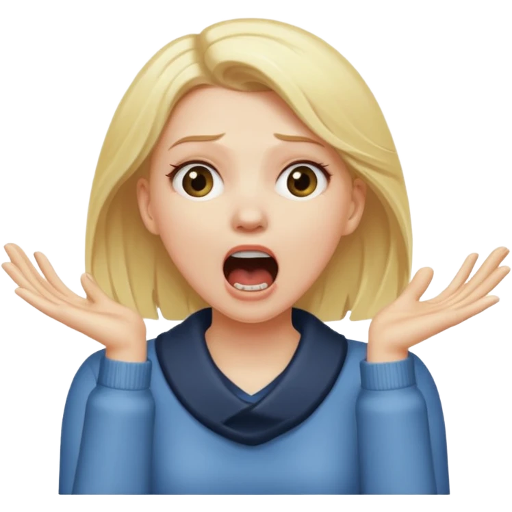 White girl with blonde hair with her hands around her neck screaming emoji