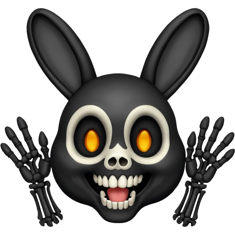 Emoji tête de Lapin squelette noire qui fait bonjour de la main  emoji