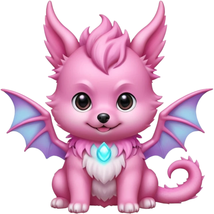 cute pomeranian puppy as pink baby dragon, small wings and horns, kawaii style, glowing eyes, pastel colors, transparent background, twitch emote emoji