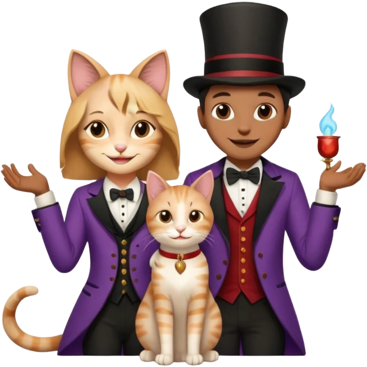 magician couple and their pet cat emoji