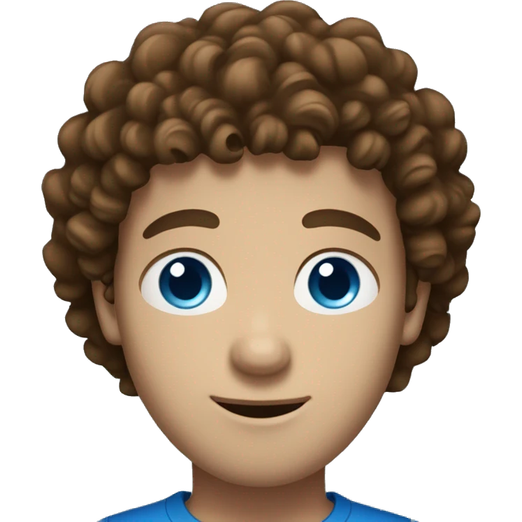 A brown curly-haired man with blue eyes and white skin emoji