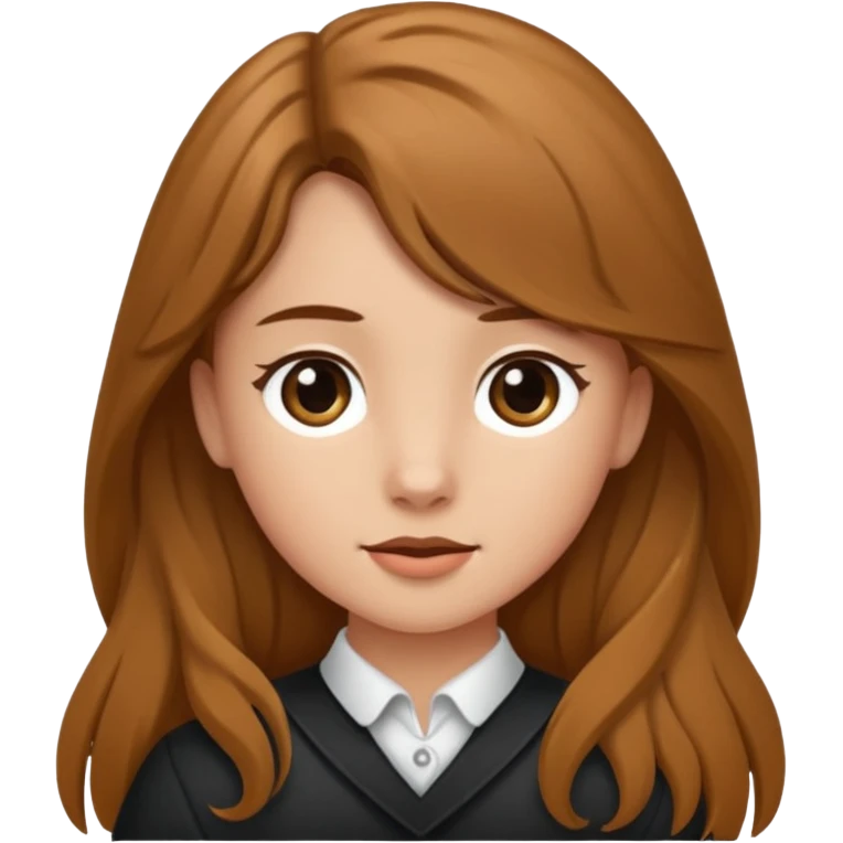 Ein braunhaariges Mädchen mit langen glatten Haaren und sitzend auf einem Braunen Pferd mit schwarzer Mähne  emoji