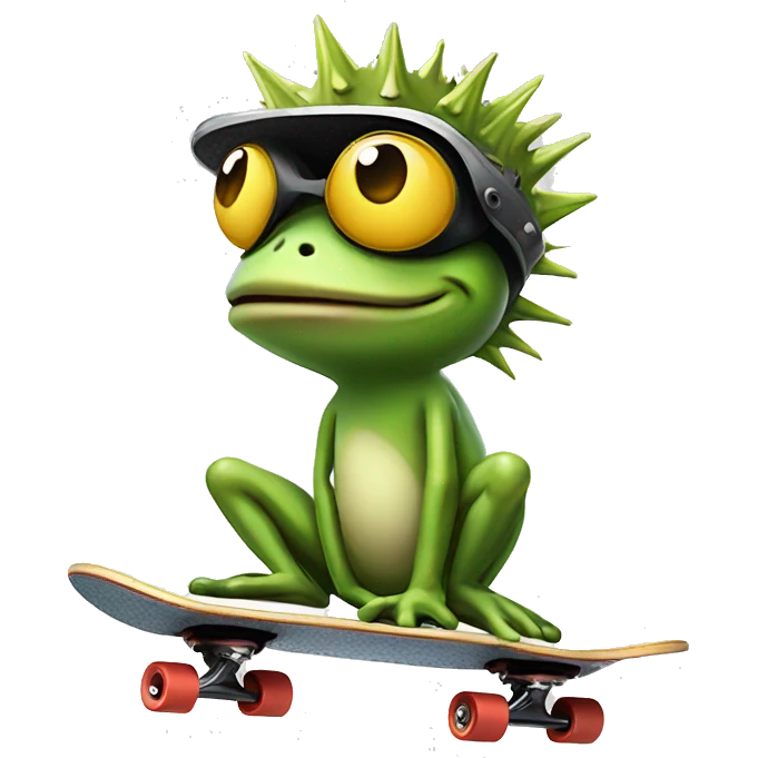 frog wearing spiky helmet while riding a skateboard  emoji